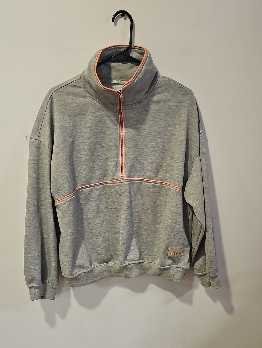 Women’s Grey Half-Zip Sweatshirt with Coral Trim
